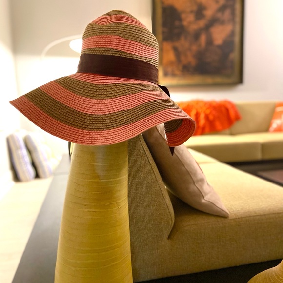 Floppy Nordstrom sun hat- salmon & moss green, 100% paper - Picture 5 of 8